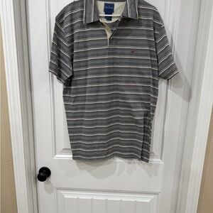 Faconnable Navy Blue and White Striped Polo Shirt